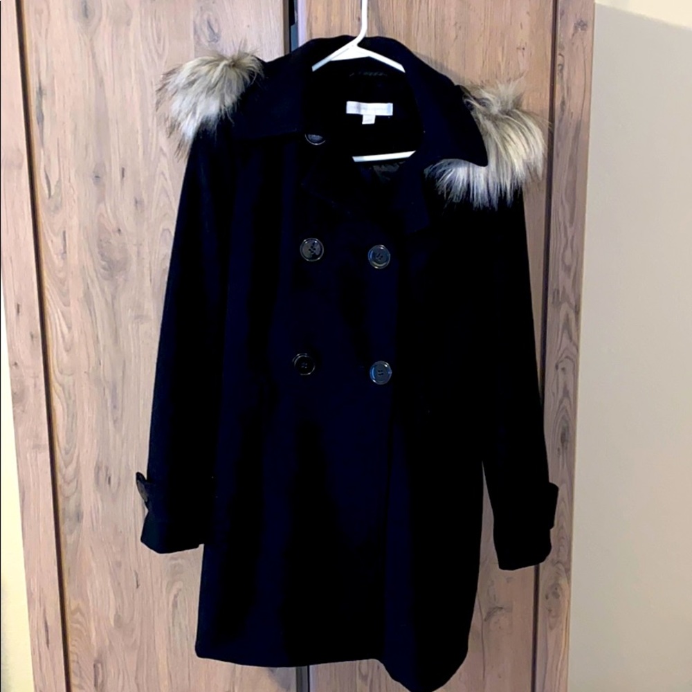 New York and Co Pea Coat with Faux Fur